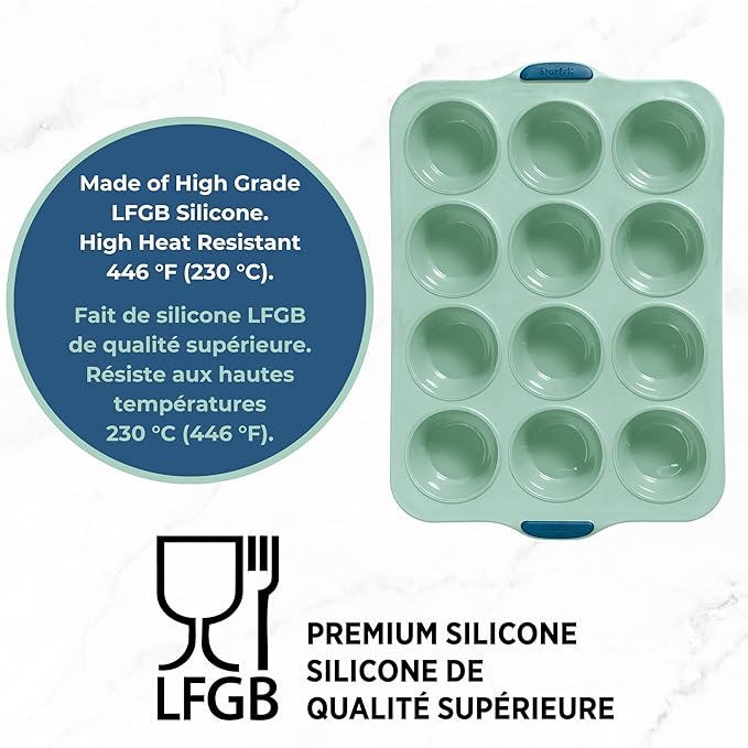 Starfrit Silicone 12 Cup Muffin Pan with Integrated Metal Frame - Green