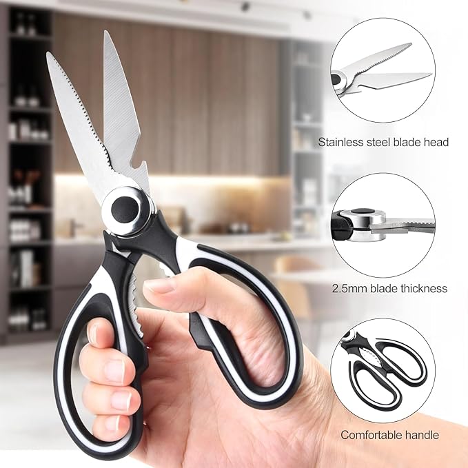 Kitchen Scissors 3 Pack - Replacement - Stainless Steel Cooking Shears for Cutting Meat, Food, Fish, Poultry Multipurpose Sharp Sissors for Dishwasher Safe, 8.3 Inch