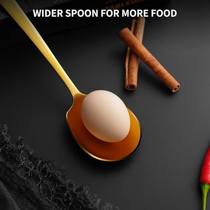 8 Piece Stainless Steel Serving Spoons Set - 8 Large Spoons, 9.2-Inch, Dishwasher Safe, for Parties/Kitchen/Buffet/Catering,Gold