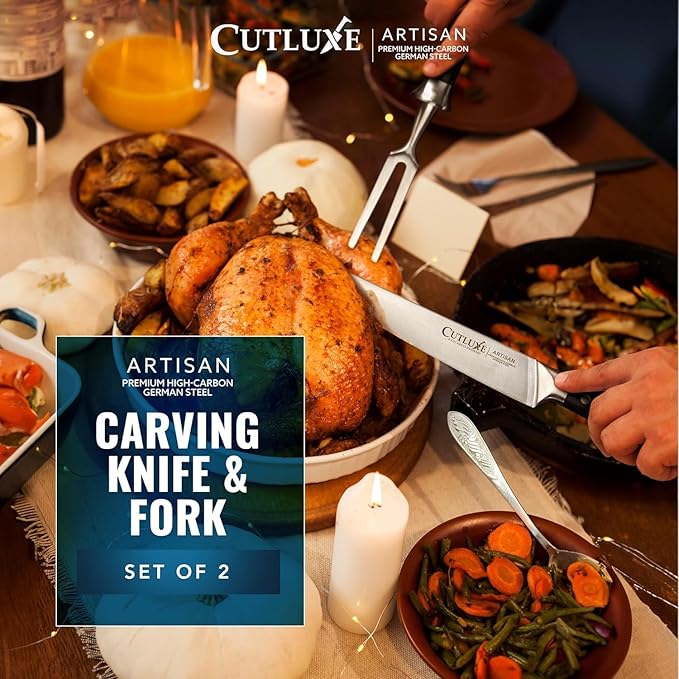 Cutluxe Turkey Carving Knife Set – Carving Fork & Knife for Meat, BBQ, Brisket – Razor Sharp Premium German Steel Full Tang, Ergonomic Handle Artisan Series