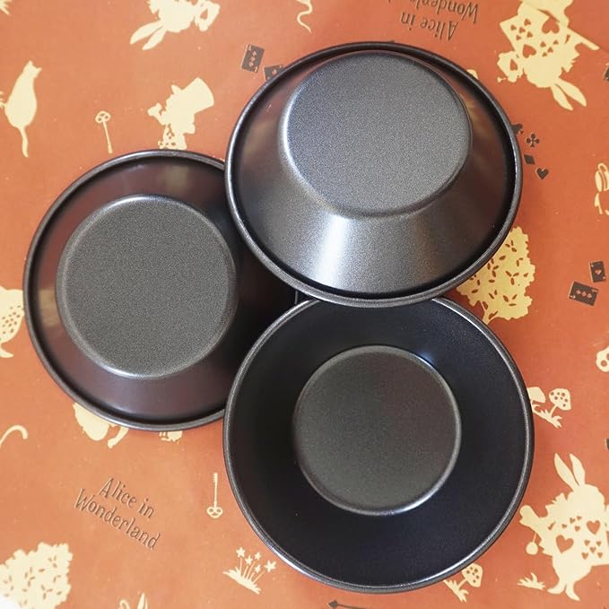 3 Inch Tart Pan, Carbon Steel Pastel De Nata Tins, Nonstick Egg Tart Molds, Mini Round Quiche and Pie Pan for Tartlet, Cupcake, Pudding, Muffin Baking - 8Pcs, Black