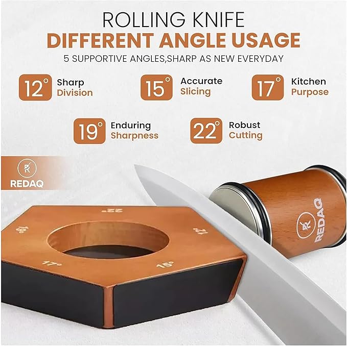 Rolling Knife Sharpener – Restore Dull Knives Quickly with 5 Magnetic Angles (12°–25°), Diamond & Corundum Discs, Safe, Stable and Easy for Home & Professional Chefs