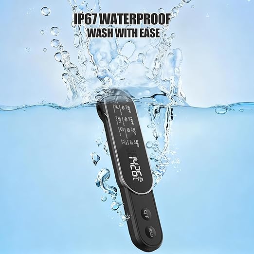 Smart Meat Thermometer Digital with Ultra-Fast 0.5 Sec Instant Read, NIST Certified ±0.5°F Accuracy, Auto-Rotating Backlight Display, IP67 Waterproof, Oven Safe for Grill, BBQ, Smoker, Candy