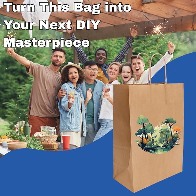 DIY Paper Bags - 250 units - Kraft Color - 12"x7"x17"- 74LB (110 GSM strong) Flat Handle Recyclable Bags for Kids Drawing, Decorating and Creative Projects - 12717NKPAPFLATH - AssurePak
