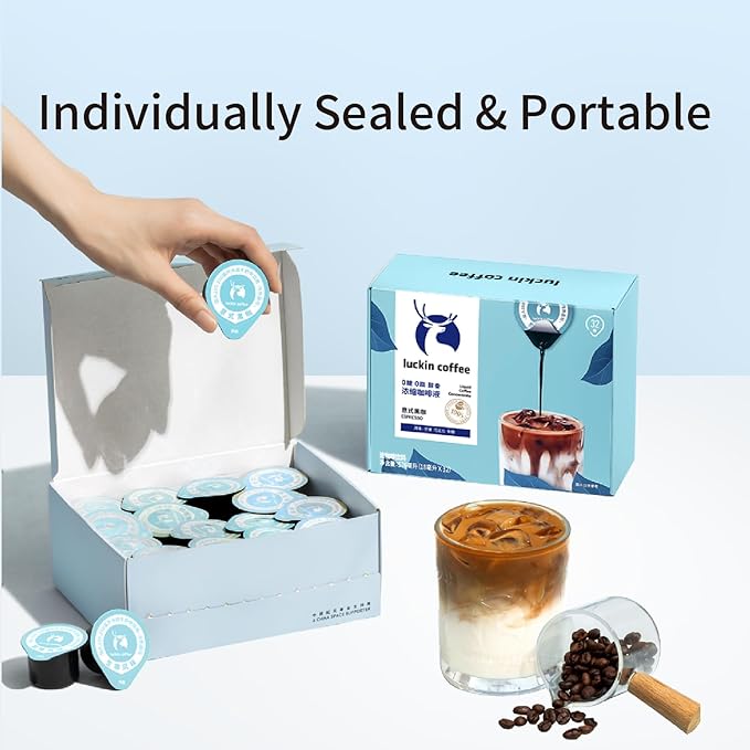 LUCKIN COFFEE Espresso Cold Brew Pods,(32 Count) Peel and Pour Pods Hot or Iced Instant Coffee Concentrate.