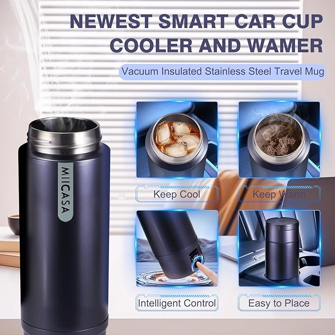 Vacuum Insulated Travel Kettle,Miicasa Stainless Steel Tumbler Small Electric Kettel,Travel Water Boiler with 6 Temperature and Auto Shut-Off Boil Dry,16oz