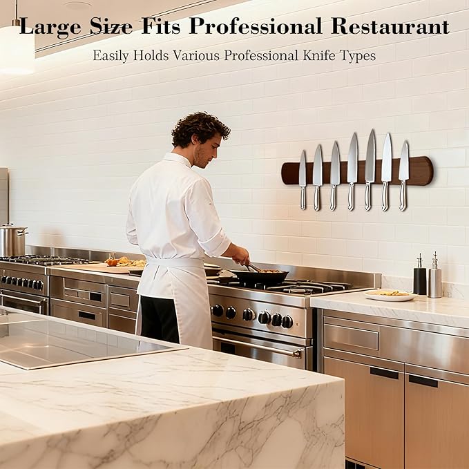 Magnetic Knife Holder for Wall, 24 Inch Extra Large Wood Knife Strip with Strong Magnetism, Space Saver Organizer for Farmhouse/Restaurant Kitchen, Housewarming Gifts