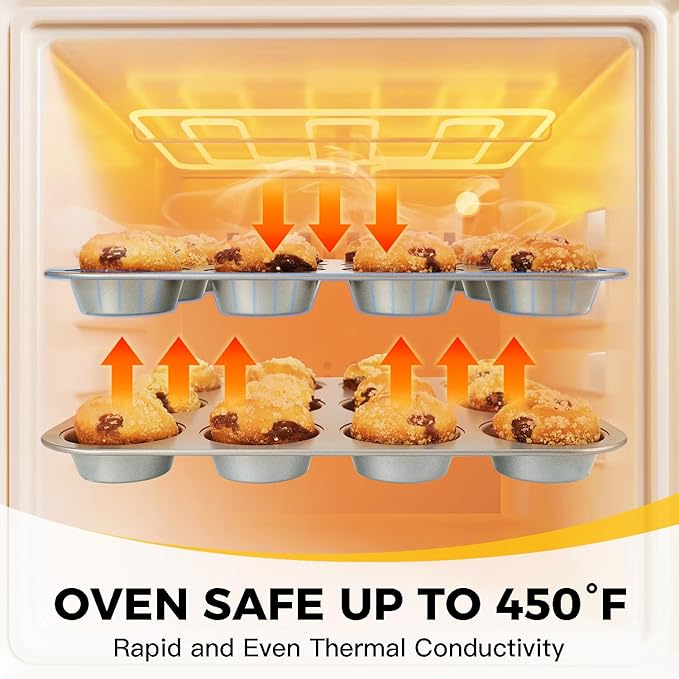HONGBAKE Bakeware Sets, Baking Pans Set, Nonstick Oven Pan for Kitchen with Wider Grips, 10-Piece Including Rack, Cookie Sheet, Cake Pans, Loaf Pan, Muffin Pan, Pizza Pan - Sliver