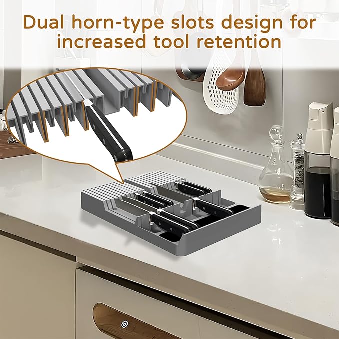 NIUXX Knife Drawer Organizer, Large Capacity In-Drawer Knife Block Set Holds 20 Knives and 1 Sharpening Steel (Not Included), Suitable for Knife Organizer for Kitchen Drawer