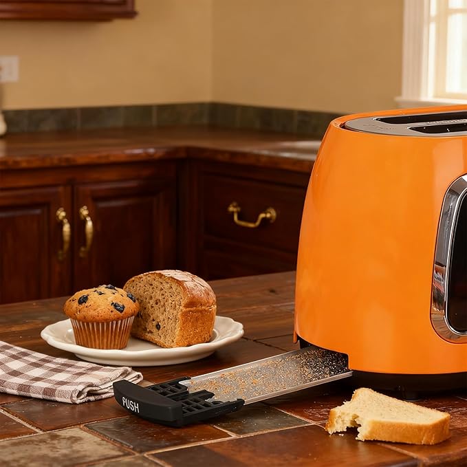 Toaster 2 Slice Smart Touch Screen, Retro 1.5'' Extra Wide Slot Stainless Steel Digital Bread Toaster with Memory Function, Bagel, Defrost, 6 Browning Level and Removable Crumb Tray, Orange