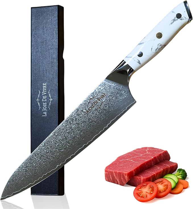 VG-10 Damascus Chef Knife – 8 Inch Japanese Kitchen Knife with 67-Layer Steel, Ultra-Sharp Blade, Ergonomic White Turquoise Handle, Gift Box Included