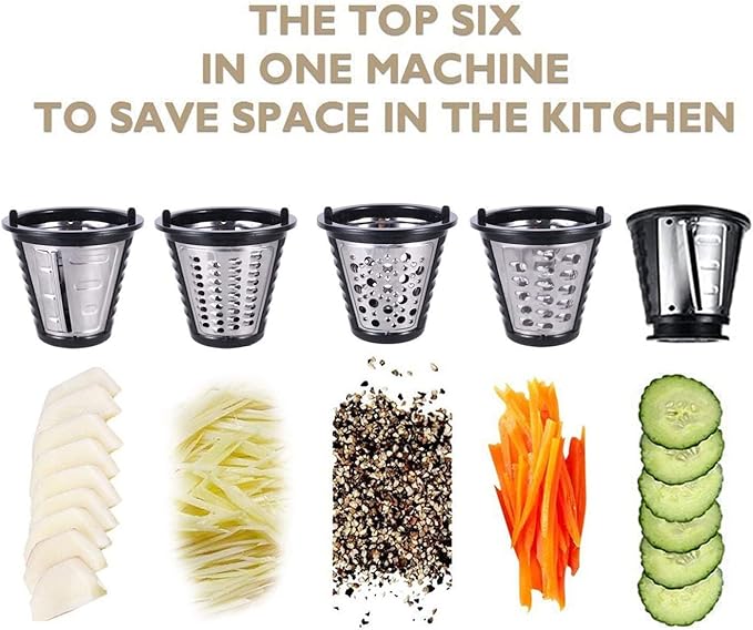 Electric Cheese Grater, Professional Electric Slicer Shredder, 150W Cheese Grater/Chopper Salad Maker, Shredder for Home Kitchen Use with One-Touch Control | 5 Free Attachments