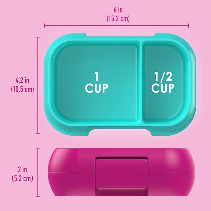 Bentgo Kids Snack - 2 Compartment Leak-Proof Bento Box Container for Snacks and Small Meals, Easy-Open Latch, Dishwasher Safe, BPA-Free for School, Daycare, & Sports - Ideal for Ages 3+ (Fuchsia/Teal)