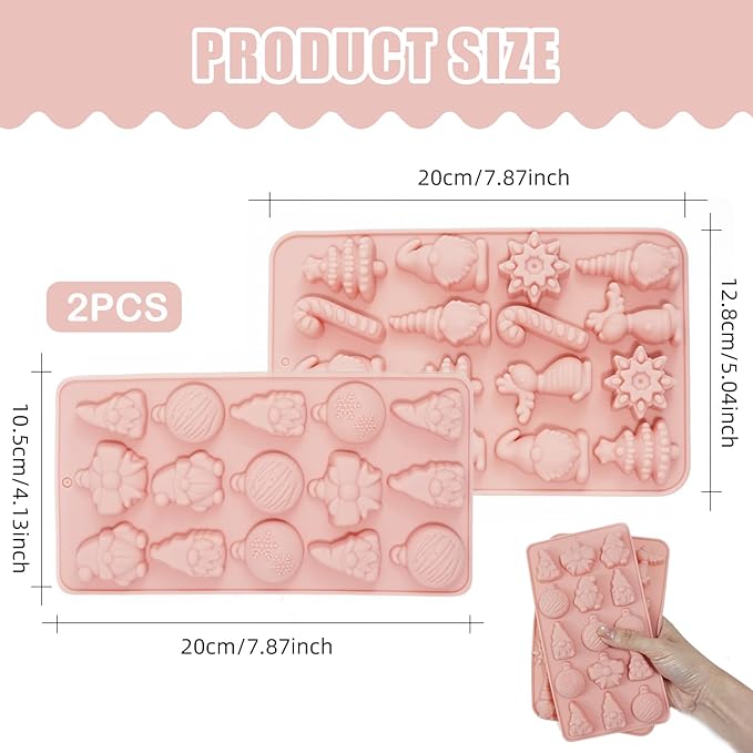 2 Pack Cowboy Chocolate Molds, Western Theme Silicone Mold Baking with Cowboy Hat, Cowboy Boot and Horse, Suitable for Making Chocolate, Candy, Cakes, Cupcakes (Pink-Christmas-2PCS)