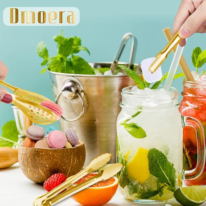 12 Pack Gold Premium Small Serving Tongs, Dmoera Mini Stainless Steel Appetizer Tongs, 5 Inch(12.7cm)