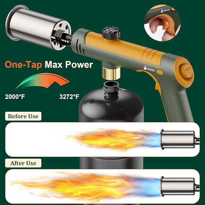 TONYFUL Powerful Propane Torch, Kitchen Cooking Torch, Culinary Torch Campfire Starter, Adjustable Grill Torch for Searing Steak, BBQ, Weeding(Propane Tank Not Included)