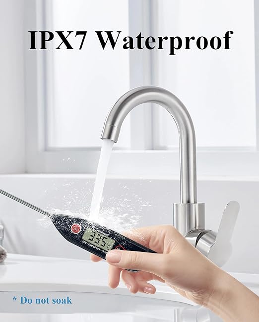 Wisebee Meat Thermometer Digital, Instant Read Food Thermometer with Stepdown Probe| IPX7 Waterproof| Hold Function| High Accuracy| Fast Response for Cooking, Liquid, Kitchen (Black)