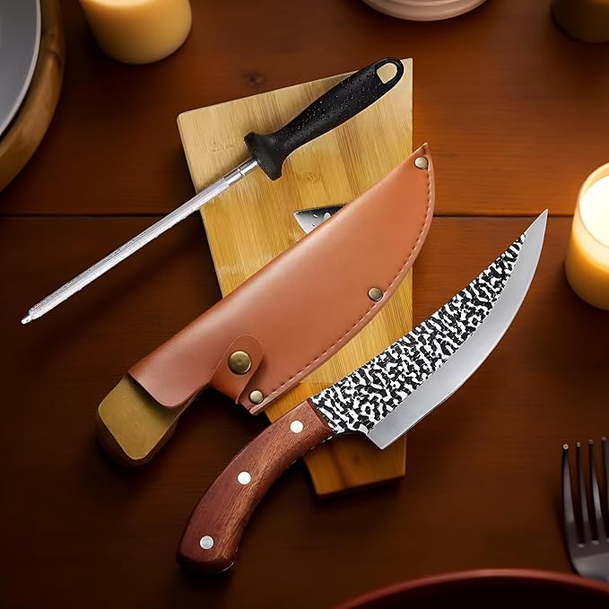 7-Inch Chef Knife Set – Razor-Sharp Stainless Steel Blade, Ergonomic Non-Slip Handle – Includes 7-Inch Knife Sharpener & Protective Cover – Professional Kitchen Cutting Tool