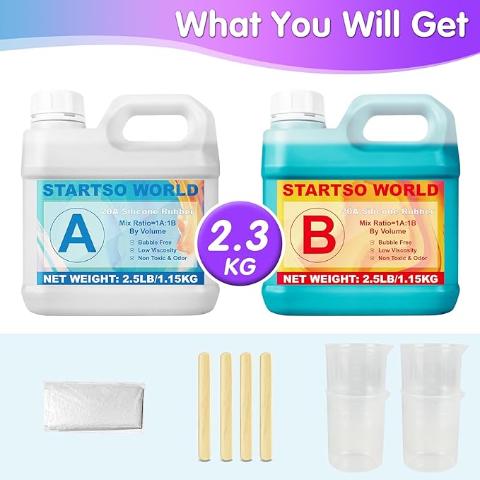 STARTSO WORLD Silicone Mold Making Kit 20A, 80OZ Jade Green Platinum Liquid Silicone Rubber for Mold Making, Fast Cure & Food Safe Silicone Mold Maker, Ideal for Casting Resin Molds/Silicone Molds