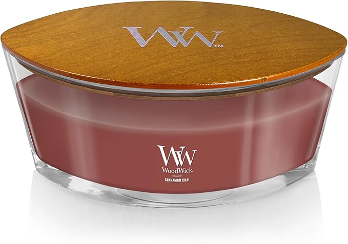 WoodWick Cinnamon Chai Holiday Candle Gifts for Women and Men, 16 oz Ellipse Candle with Crackling Wick