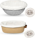 Banneton Bread Proofing Basket – Sourdough Starter Kit with 9" Round & 10" Oval Cotton Rope Baskets, Liners & Covers sourdough Bread Proofing Supplies, Baking Bread Bowl for Proofing
