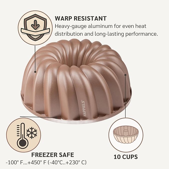 HAPPIELS 10 Cup Fluted Tube Cake Pan Nonstick, PFOA Free Fluted Cake Pan for Baking, Pound Cake Mold for Oven, Cake Molds And Cake Pans, Tube Mold, Pound Tin (Classic)