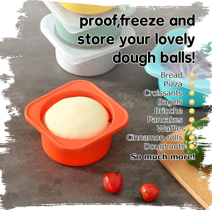 Stackable Silicone Artisan Pizza Dough Proofing Containers with Lids (2 Yellow+2 Space Gray)