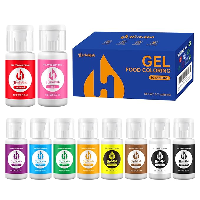 Gel Food Coloring - 10 Colors x 0.7 oz Concentrated Gel Based Food Dye Icing Colors Professional-Grade Neon Food Color for Baking Cake Decorating Cookies Fondant