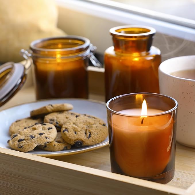 8 OZ Thick Candle Jars for Making Candles 15 Pcs, Brown Empty Jars with Wood Lids for Candle Making, Sample Container,Clear Brown