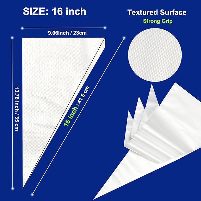 16 Inch Disposable Icing Bags, 200 Pcs Disposable Piping Bags, Disposable Large Pastry Bags for Cupcake, Cake Disposable Decorating Bags for Frosting