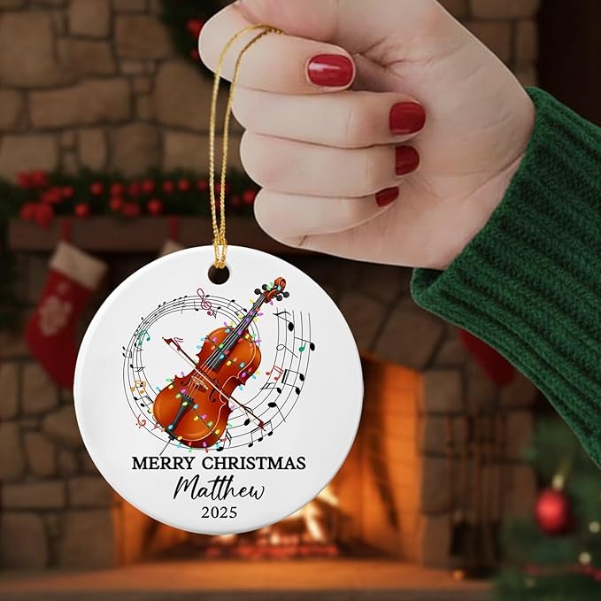 Personalized Text Year Name Cello Player Ceramic Ornament, Customized Keepsake Xmas Ornament Gift for Women Men Cellist Daughter Son Husband Wife, Unique Cello Musical Instrument Ceramic Ornaments