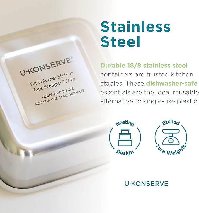 U Konserve Stainless Steel Food Storage Bento Box Container, Leak Proof Silicone Lid Dishwasher Safe - Plastic Free (15oz Blue)