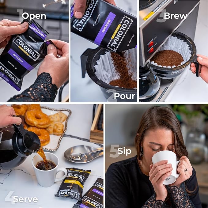 Colonial Coffee 100 Count Single Pot Coffee Packets – Assorted Variety Pack with Medium, Dark, & Decaf Roast Blends | Pre-Measured Frac Packs for 12 Cup Maker | Bulk Ground Gourmet Coffee for Home & Office