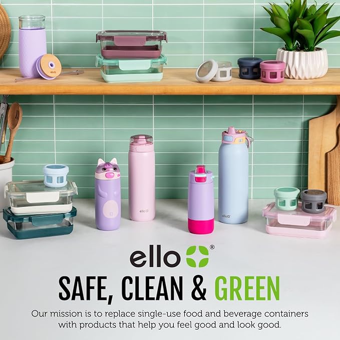 Ello Duraglass 3.4 Cup Meal Prep Sets 10Pc, 5 Pack Set- Glass Food Storage Container with Silicone Boot and Airtight BPA-Free Plastic Lids, Dishwasher, Microwave, and Freezer Safe, Garden Goals
