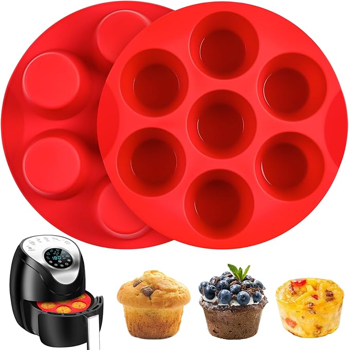 2 Pack Silicone Egg Bite Molds for Air Fryer, 7-Cup Round Muffin Pans Cupcake Baking Molds for Oven, Air Fryer and Pot