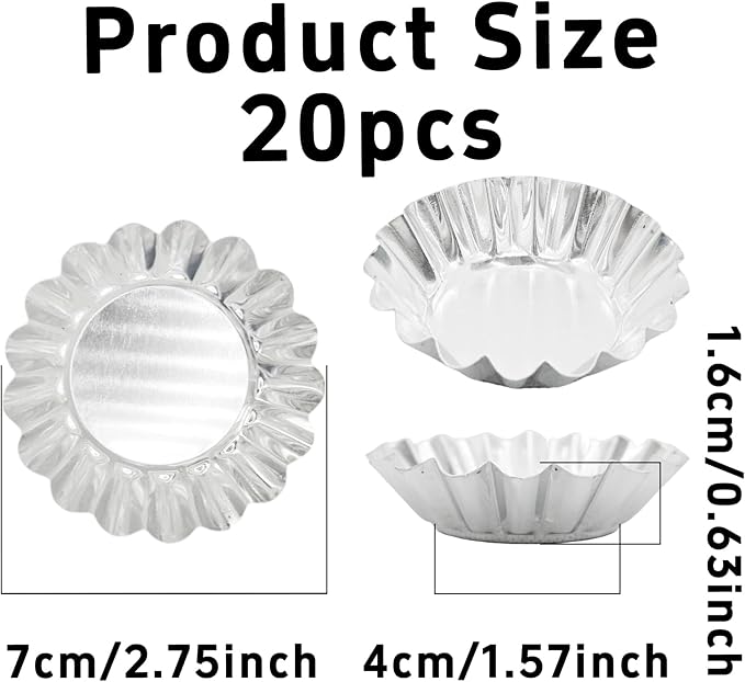 pson 20Pcs 2.75 Inch Egg Tart Molds, Non-Stick Aluminum Mini Tart Pans for Baking Tarts, Pies, Cupcakes, Muffins, Pudding, and Desserts