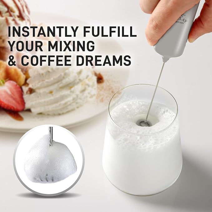 Mini & Mighty Milk Frother Wand – Powerful Handheld Coffee Frother, Battery Operated Drink Mixer – Compact Pocket Size – Detachable Whisk for Latte, Cappuccino, Matcha, Hot Chocolate – Silver