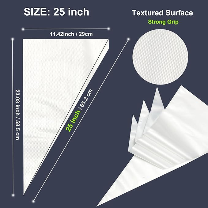 25 Inch Extra Large Piping Bags, AMBESTAR 200 Pieces Thick Disposable Anti Burst Icing Bags, Heavy Duty Icing Piping Bags Chocolate Royal Cupcake Cream Frosting Decorating Baking Supplies