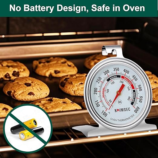 Oven Thermometer for Temperature Gauge, Safe for Inside Gas/Electric/Grill Smoker, Analog Dial Stainless Steel Oven Thermometers with Large Hanger & Base for Instant Reading in Cooking Baking