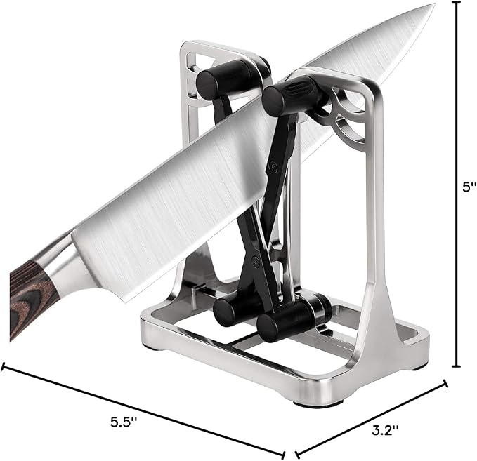 Knife Sharpener, Knife Sharpener Tool with Self-Adjusting, Stainless Steel and Tungsten Carbide, Knife Sharpeners for Kitchen Knives Helps Repair Sharpens, Hones, Polishes Blades