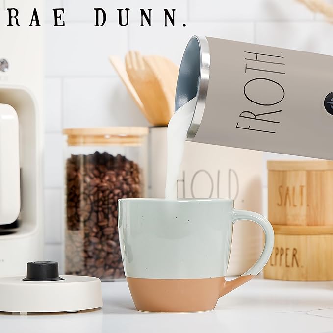 Rae Dunn Electric Milk Frother Steamer -Stylish Automatic Milk Steamer and Frother, Milk Warmer, Hot and Cold Foam Maker for Coffee, Latte, Cappuccino, Macchiato - 550 Watt (Sand)