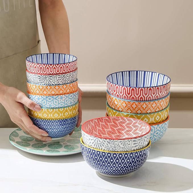 Selamica Ceramic Cereal Bowls Set of 6, 24 Oz Deep Soup Bowls for Kitchen, 5.9 Inch Dessert Bowls for Salad, Pasta, Oatmeal, Ramen, Microwave Dishwasher Safe, Set of 6, Assorted Colors