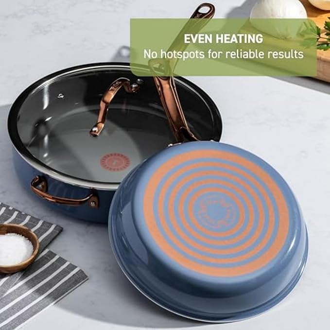T-Fal Preserve Ceramic Nonstick Saute Pan with Lid 5.5 Qt, Oven and Broiler Safe up to 350°F Cookware, Frying Pan, Stay-Cool Handle, Skillet Pots and Pans, Blue
