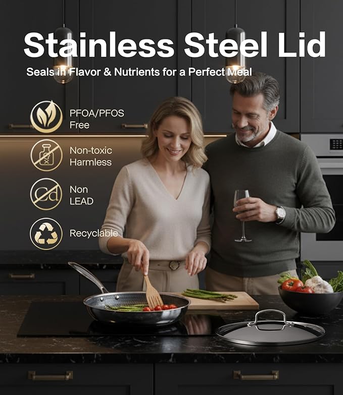 Non Stick Frying Pans with Lids, 10 Inch Fry Pan, Hybrid Large Frying Pan with Lid, Nonstick Skillet Stainless Steel, Dishwasher & Oven-Safe, Induction Compatible Cooking Pan