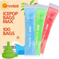 100 MAX Disposable Ice Popsicle Mold Bags (12x2.5") for DIY Natural Fruit Snacks, Juice & Smoothies, Ice Pops Molds | BPA-Free, Zip Seals, Funnel Included