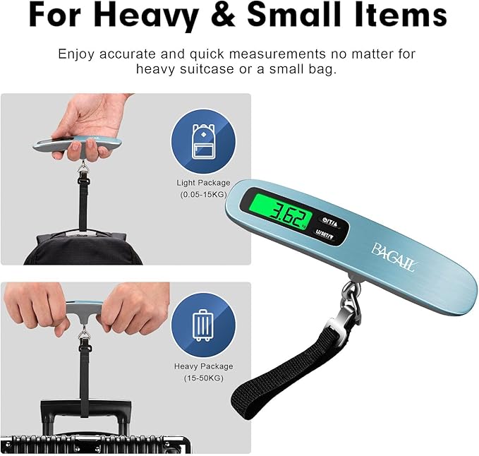 BAGAIL Digital Luggage Scale, 110lbs Hanging Baggage Scale with Backlit LCD Display, Portable Suitcase Weighing Scale, Travel Luggage Weight Scale with Hook, Strong Straps for Travelers
