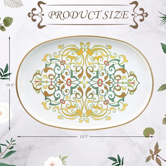 Oval Plastic Serving Tray with Handles, Elegant Decorative Tray for Coffee Table, Ottoman, Living Room, Kitchen, and Outdoor Use. 10"*16"*1.4" D
