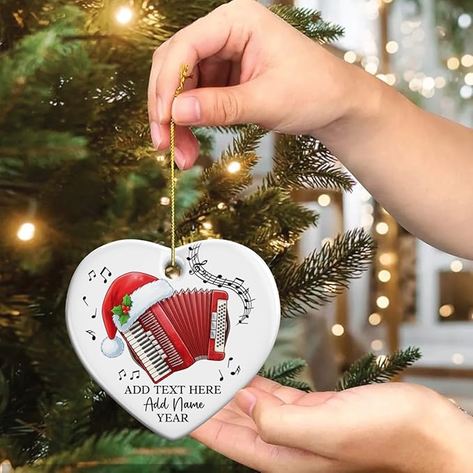 Personalized Text Name & Year Accordion Player Ceramic Ornament, Accordion Instrument Christmas Tree Ornaments, Custom Accordionist Christmas Ornament 2025, Xmas Decor Gifts for Music Lovers