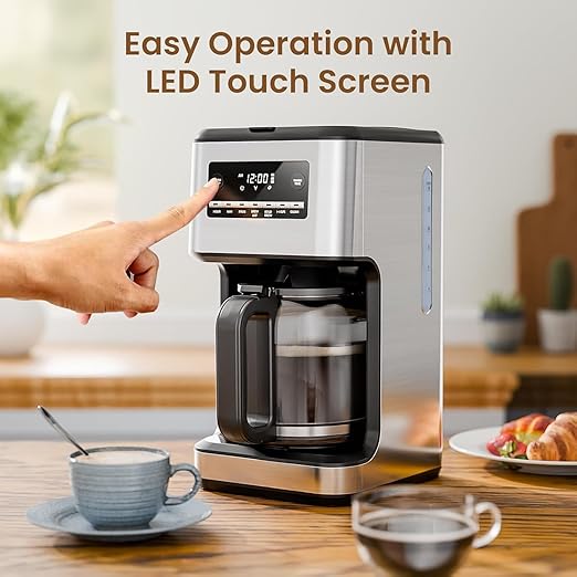 Coffee Maker, 14-Cup Programmable Drip Coffee Makers with Reusable Filter & Keep Hot Plate, Auto Pause Small Coffee Machines with Coffee Pot, Timer, Self-cleaning, for Home, Stainless Steel