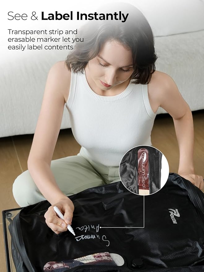 Vacuum Bags for Travel with Wireless Pump, 180° Open Zipper, IP67 Waterproof, Reusable Space Saver Compression Bags for Backpack, Suitcase, Home Storage(3 Pack + Pump)